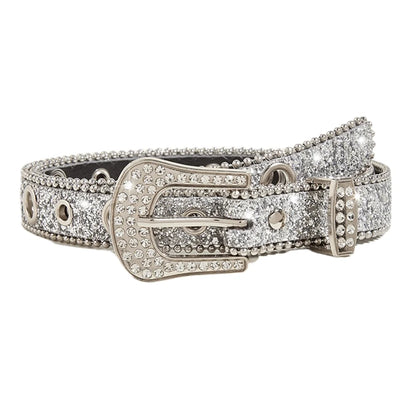 Rhinestone belt for women featuring sparkling embellishments and a big buckle, perfect for fashion cowgirls.