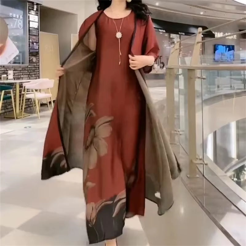 two piece summer dress set elegant print women outfit