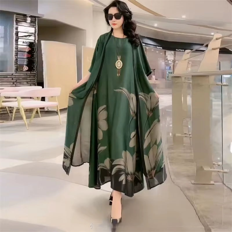 two piece summer dress set elegant print women outfit