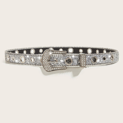 Rhinestone belt for women featuring sparkling embellishments and a big buckle, perfect for a fashion cowgirl look.