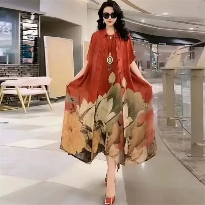 two piece summer dress set elegant print women outfit