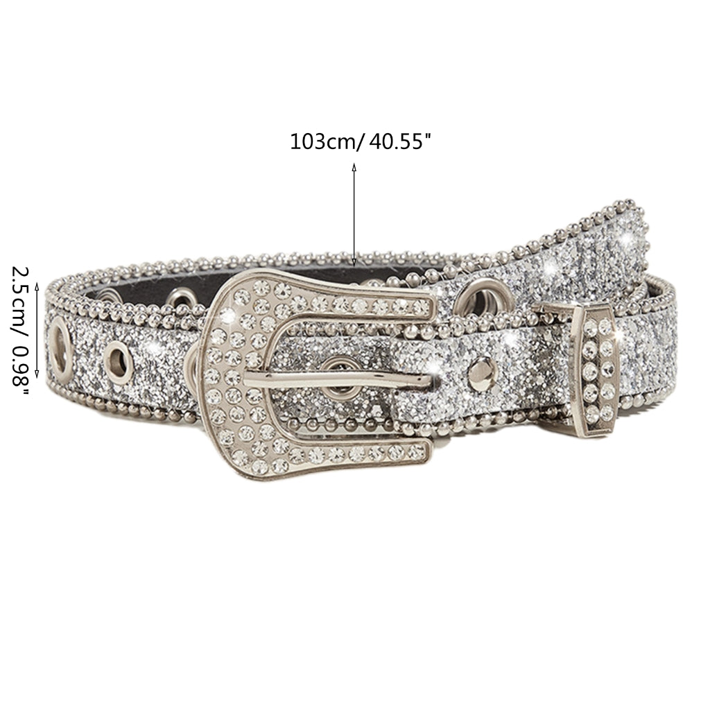 Rhinestone belt for women showcasing a sparkling embellishment and large buckle, 103cm length for a fashionable cowgirl look.