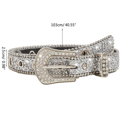 Rhinestone belt for women showcasing a sparkling embellishment and large buckle, 103cm length for a fashionable cowgirl look.
