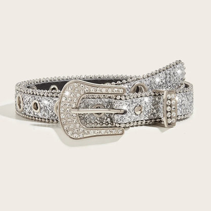 rhinestone belt for women with sparkling embellishments and a silver buckle for fashionable cowgirl style