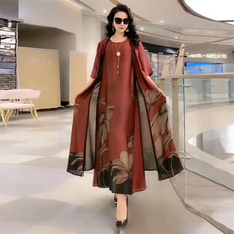 two piece summer dress set elegant print women outfit