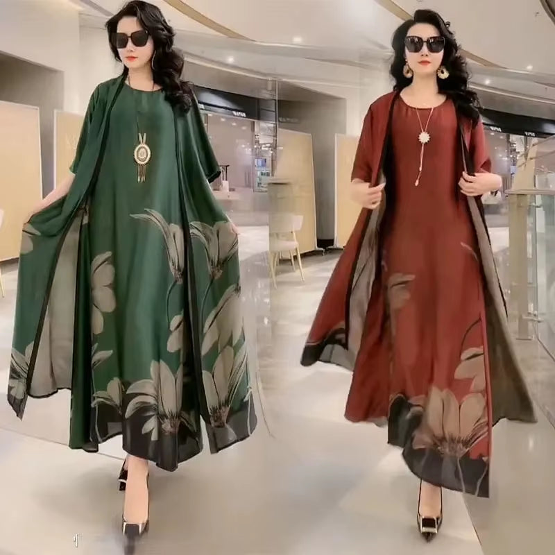 two piece summer dress set elegant print women outfit